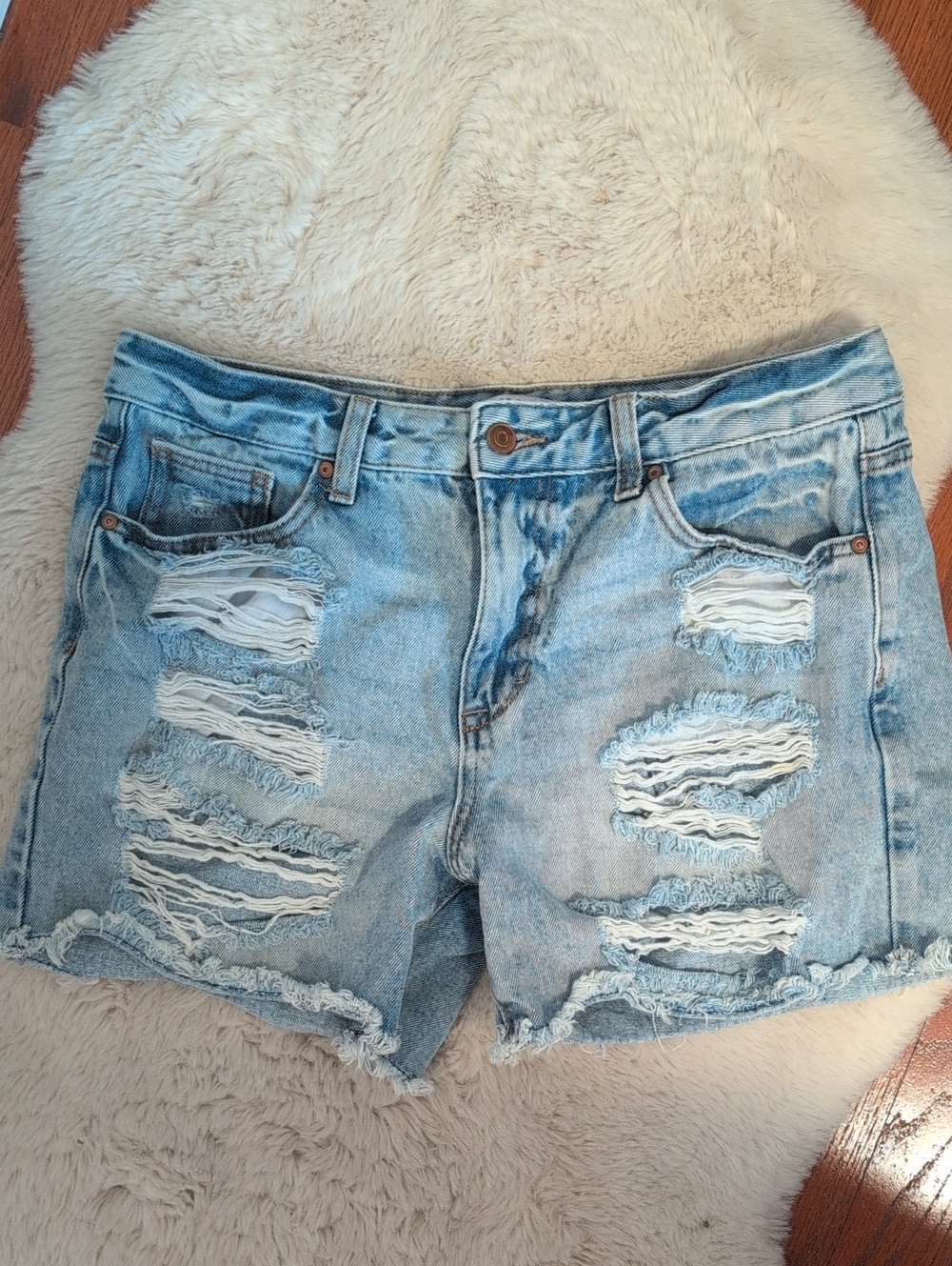 Celebrity Pink Light Blue Distressed Denim Cutoff Shorts